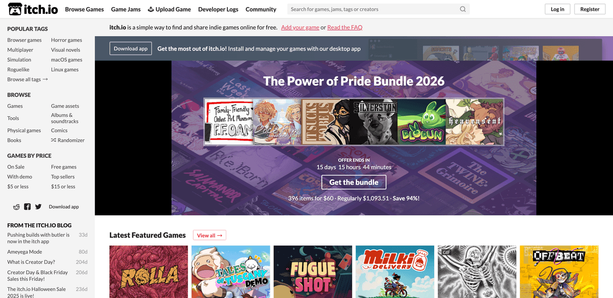 itch.io 官网首页