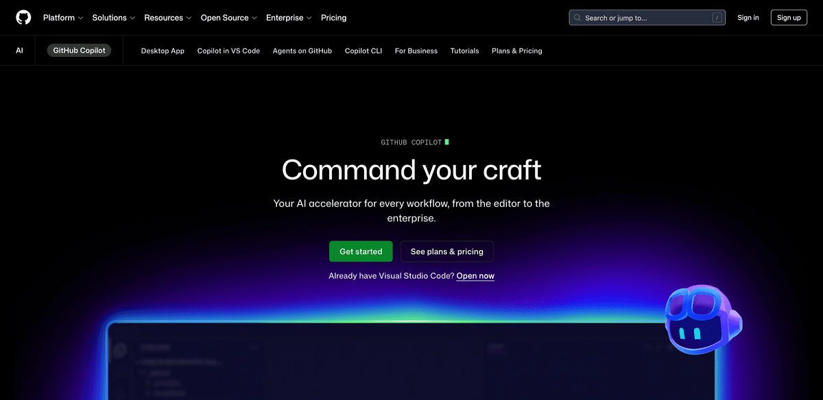 GitHub Copilot 产品介绍页