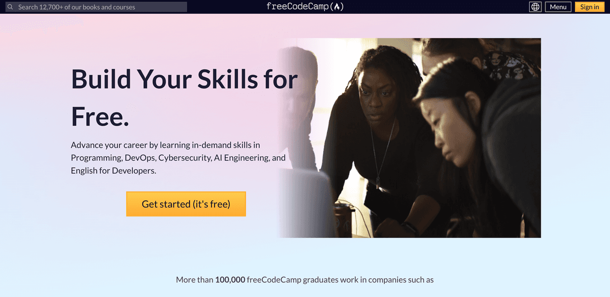 freeCodeCamp 官网首页