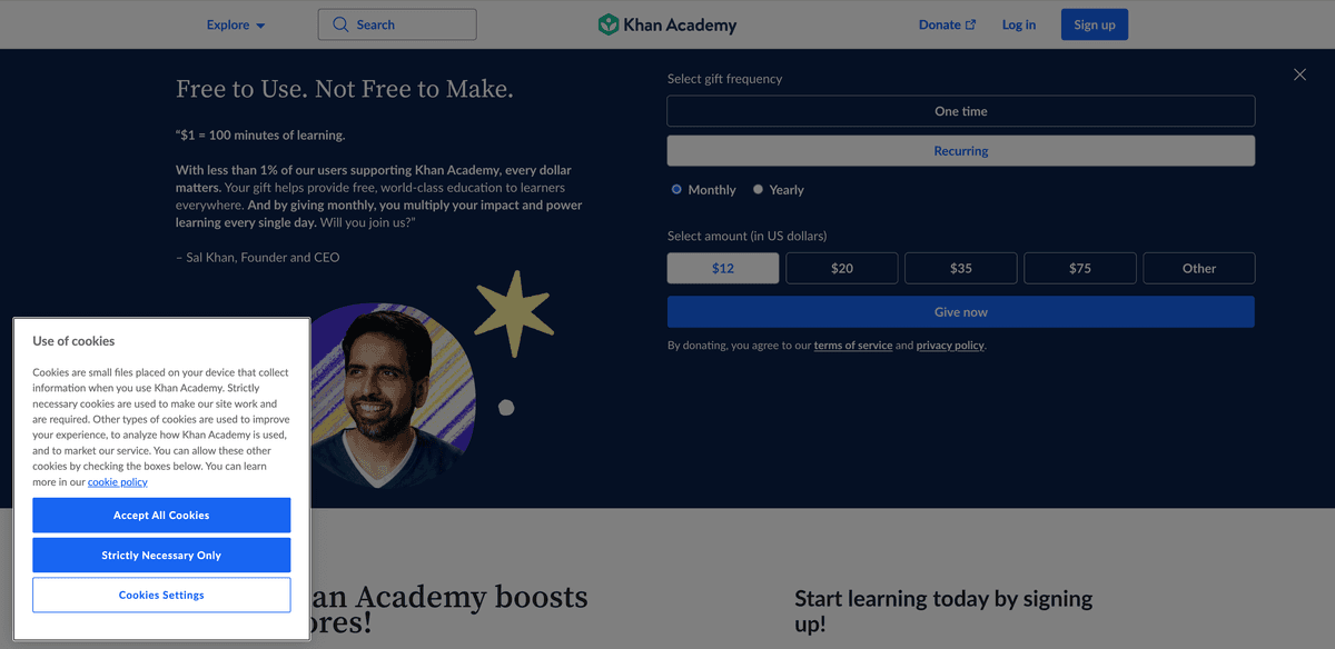 Khan Academy 官网首页