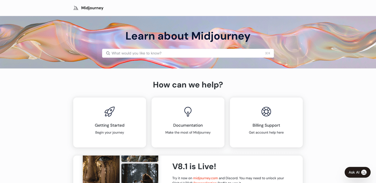 Midjourney 官方文档首页